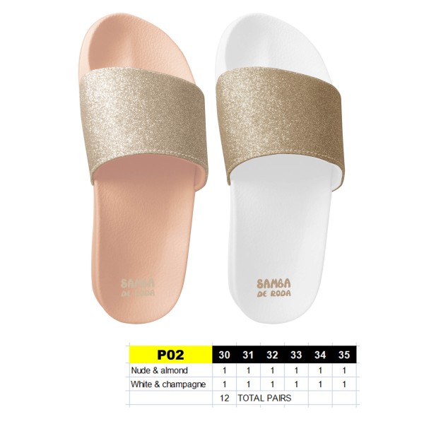 P02 - Claquettes Paillettes - du 30 au 35 - 2 couleurs - 12 paires